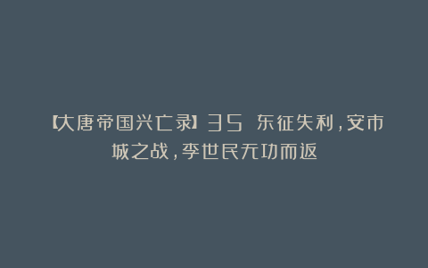 【大唐帝国兴亡录】35 东征失利，安市城之战，李世民无功而返