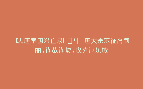 【大唐帝国兴亡录】34 唐太宗东征高句丽，连战连捷，攻克辽东城