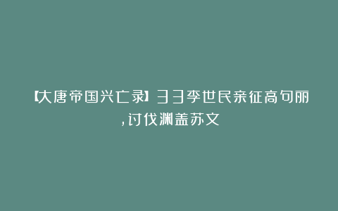 【大唐帝国兴亡录】33李世民亲征高句丽，讨伐渊盖苏文