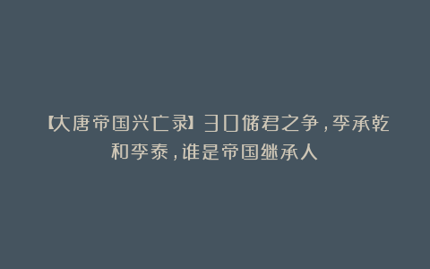 【大唐帝国兴亡录】30储君之争，李承乾和李泰，谁是帝国继承人？