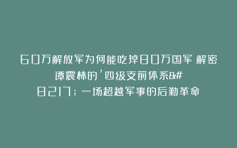 60万解放军为何能吃掉80万国军？解密谭震林的’四级支前体系’：一场超越军事的后勤革命！
