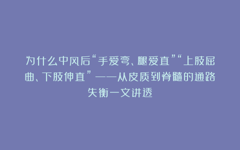 为什么中风后“手爱弯、腿爱直”“上肢屈曲、下肢伸直”？——从皮质到脊髓的通路失衡一文讲透