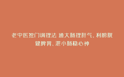老中医独门调理法：通大肠理肝气、利膀胱健脾胃、泄小肠稳心神