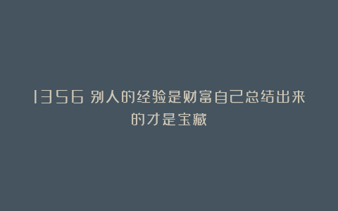 1356：别人的经验是财富自己总结出来的才是宝藏