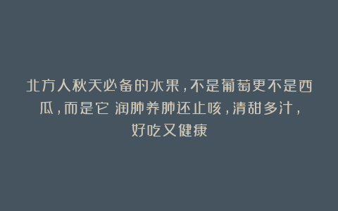 北方人秋天必备的水果，不是葡萄更不是西瓜，而是它！润肺养肺还止咳，清甜多汁，好吃又健康