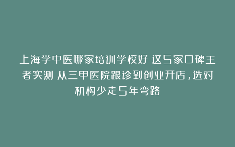 上海学中医哪家培训学校好？这5家口碑王者实测：从三甲医院跟诊到创业开店，选对机构少走5年弯路！