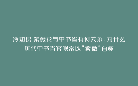 冷知识：紫薇花与中书省有何关系，为什么唐代中书省官员常以“紫微”自称？