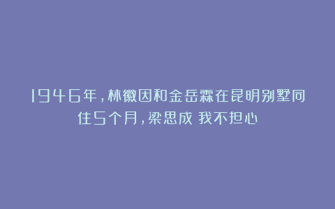1946年，林徽因和金岳霖在昆明别墅同住5个月，梁思成：我不担心