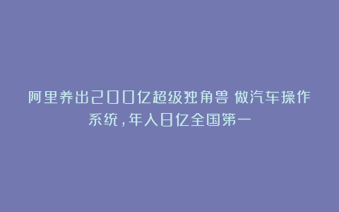 阿里养出200亿超级独角兽：做汽车操作系统，年入8亿全国第一