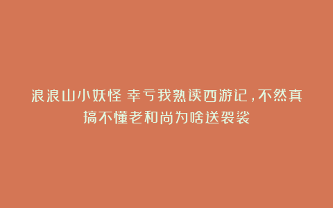 浪浪山小妖怪：幸亏我熟读西游记，不然真搞不懂老和尚为啥送袈裟