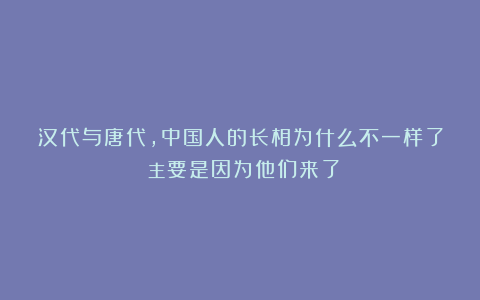 汉代与唐代，中国人的长相为什么不一样了？主要是因为他们来了