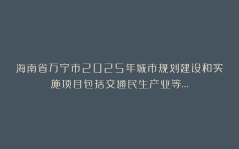 海南省万宁市2025年城市规划建设和实施项目包括交通民生产业等…