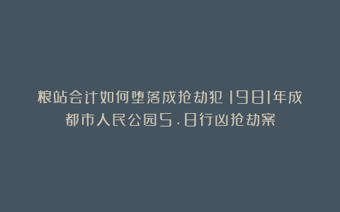粮站会计如何堕落成抢劫犯？1981年成都市人民公园5.8行凶抢劫案