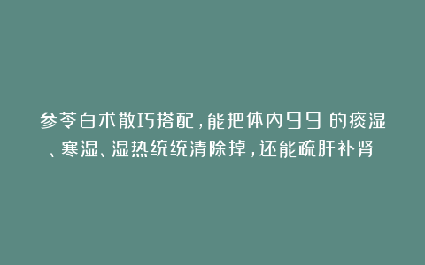 参苓白术散巧搭配，能把体内99%的痰湿、寒湿、湿热统统清除掉，还能疏肝补肾！