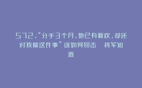 572，“分手3个月，他已有新欢，却还对我做这件事”|该如何回击？| 将军知道
