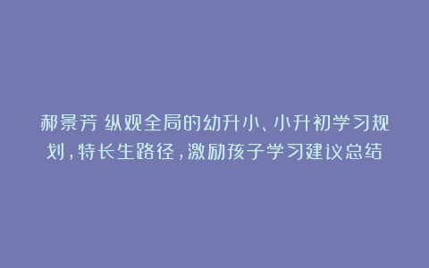 郝景芳：纵观全局的幼升小、小升初学习规划，特长生路径，激励孩子学习建议总结