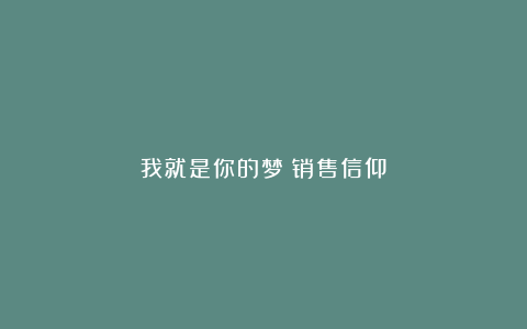 我就是你的梦：销售信仰