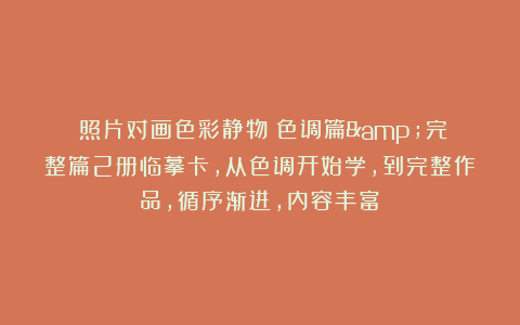 《照片对画色彩静物》色调篇&完整篇2册临摹卡，从色调开始学，到完整作品，循序渐进，内容丰富！