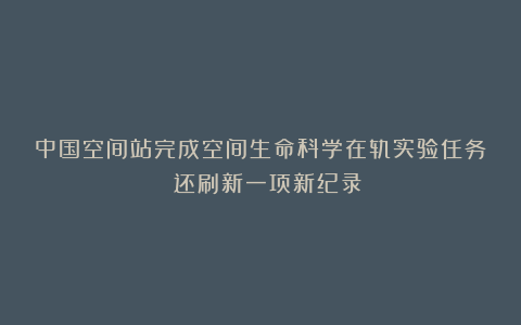 中国空间站完成空间生命科学在轨实验任务 还刷新一项新纪录