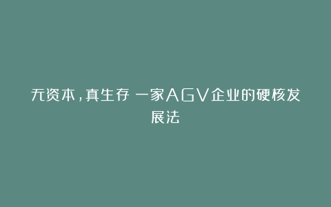 无资本，真生存：一家AGV企业的硬核发展法