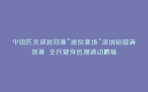 中国匹克球巡回赛“迷你赛场”深圳站圆满落幕 全民健身热潮涌动鹏城