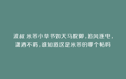 波叔：米芾小草书如天马脱御，追风逐电，潇洒不羁，谁知道这是米芾的哪个帖吗？
