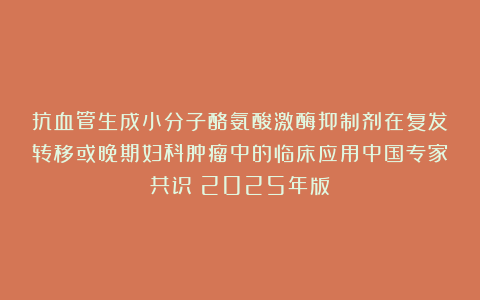 抗血管生成小分子酪氨酸激酶抑制剂在复发转移或晚期妇科肿瘤中的临床应用中国专家共识（2025年版）