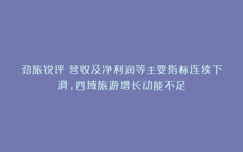 劲旅锐评：营收及净利润等主要指标连续下滑，西域旅游增长动能不足