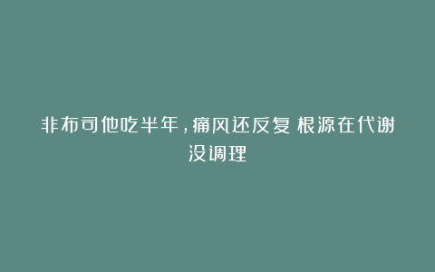 非布司他吃半年，痛风还反复？根源在代谢没调理！
