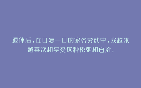 退休后，在日复一日的家务劳动中，我越来越喜欢和享受这种松弛和自洽。