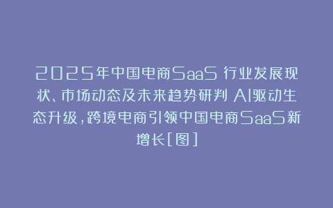 2025年中国电商SaaS‌行业发展现状、市场动态及未来趋势研判：AI驱动生态升级，跨境电商引领中国电商SaaS新增长[图]