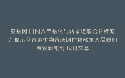 易基因：DNA甲基化与转录组联合分析助力揭示花青素生物合成调控柑橘果实品质的表观新机制｜项目文章