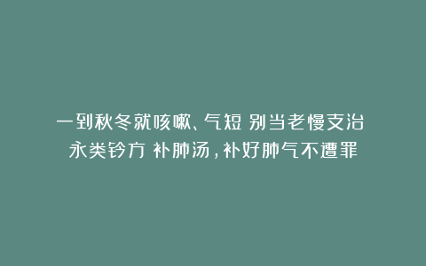 一到秋冬就咳嗽、气短？别当老慢支治！《永类钤方》补肺汤，补好肺气不遭罪