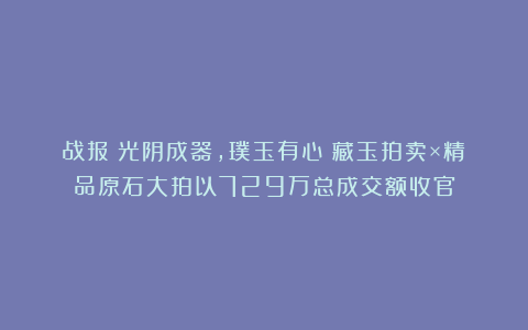 战报丨光阴成器，璞玉有心！藏玉拍卖×精品原石大拍以729万总成交额收官