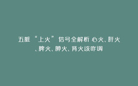 五脏 “上火” 信号全解析：心火、肝火、脾火、肺火、肾火该咋调？