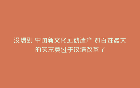 没想到：中国新文化运动遗产：对百姓最大的实惠莫过于汉语改革了