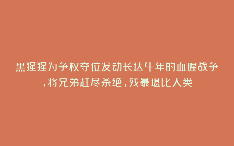 黑猩猩为争权夺位发动长达4年的血腥战争，将兄弟赶尽杀绝，残暴堪比人类