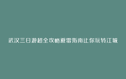 武汉三日游超全攻略避雷指南让你玩转江城