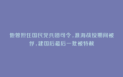 他曾担任国民党兵团司令，淮海战役期间被俘，建国后最后一批被特赦