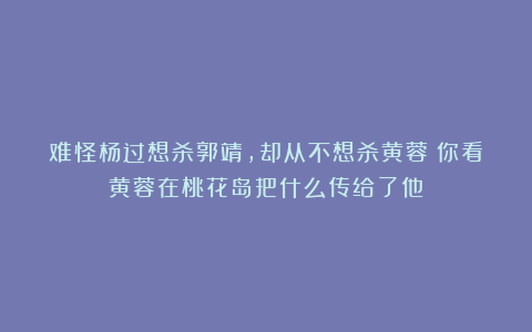 难怪杨过想杀郭靖，却从不想杀黄蓉？你看黄蓉在桃花岛把什么传给了他
