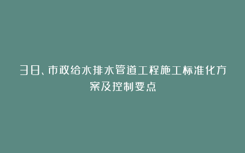 38、市政给水排水管道工程施工标准化方案及控制要点