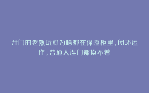 开门的老熟玩籽为啥都在保险柜里，闭环运作，普通人连门都摸不着！