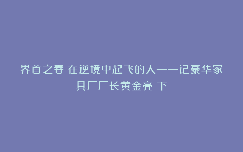界首之春丨在逆境中起飞的人——记豪华家具厂厂长黄金亮（下）