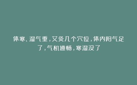 体寒、湿气重，艾灸几个穴位，体内阳气足了，气机通畅，寒湿没了