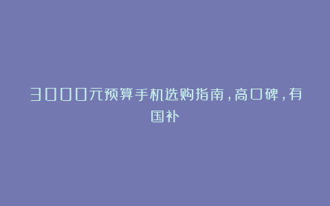 3000元预算手机选购指南，高口碑，有国补