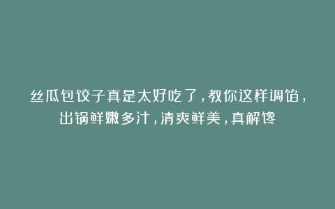 丝瓜包饺子真是太好吃了，教你这样调馅，出锅鲜嫩多汁，清爽鲜美，真解馋