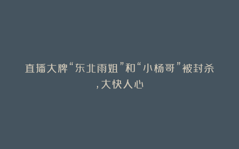 直播大牌“东北雨姐”和“小杨哥”被封杀，大快人心！