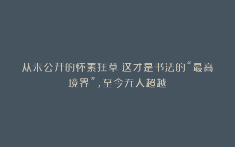 从未公开的怀素狂草：这才是书法的“最高境界”，至今无人超越！
