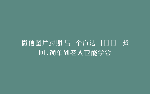 微信图片过期？5 个方法 100% 找回，简单到老人也能学会！