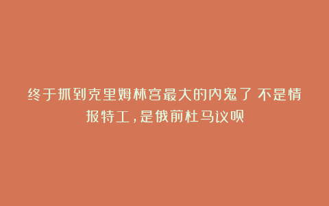 终于抓到克里姆林宫最大的内鬼了！不是情报特工，是俄前杜马议员